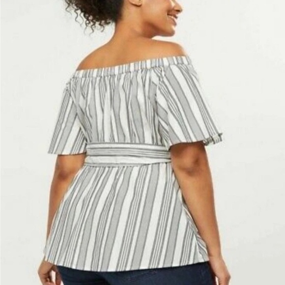Lane Bryant Off-Shoulder Striped Wrap Top Plus Size 24| Cotton Blend Tie Waist - Picture 2 of 15